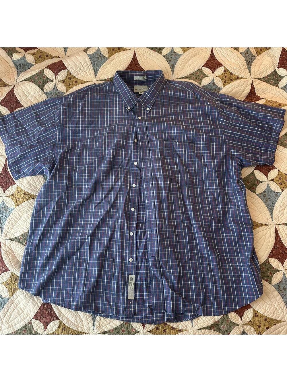 Cutter & Buck blue plaid cotton button-up shirt Size 3XL preppy office business